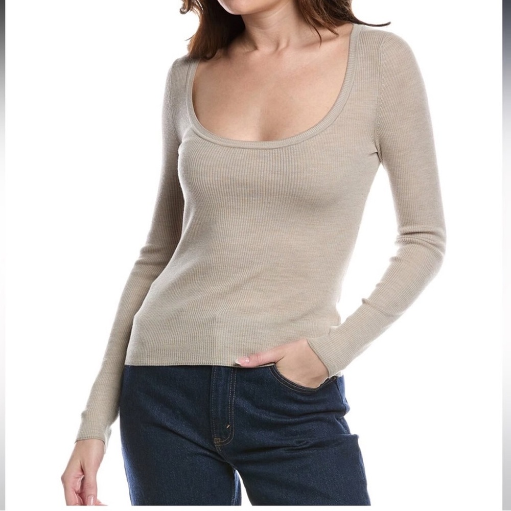 Theory Women's Scoop Neck Ribbed Sweater in Beige
